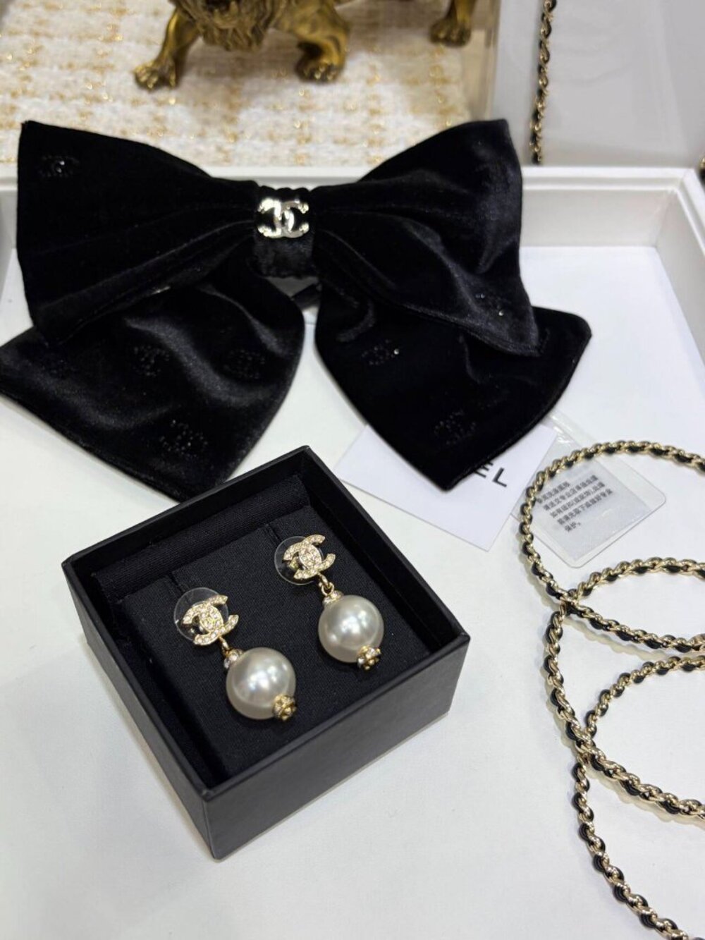 Chanel Crystal CC Drop Pearl Earrings